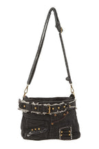 Queens Distressed Denim Crossbody Bag
