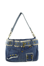 Queens Distressed Denim Crossbody Bag