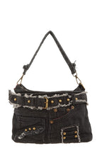 Queens Distressed Denim Crossbody Bag