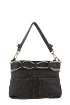 Queens Distressed Denim Crossbody Bag
