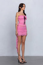 Beatrice Mini Bow Ruched Mesh Tube Top & Skirt Set