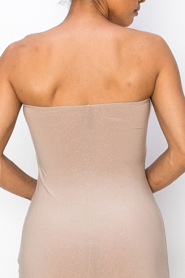 Sierra Deep V Glitter Knit Strapless Maxi Dress