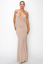 Sierra Deep V Glitter Knit Strapless Maxi Dress