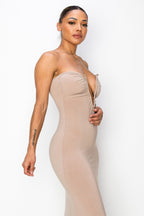 Sierra Deep V Glitter Knit Strapless Maxi Dress