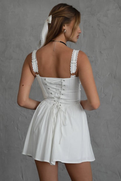 Chloe Corset Waist Lace Up Poplin Mini Dress