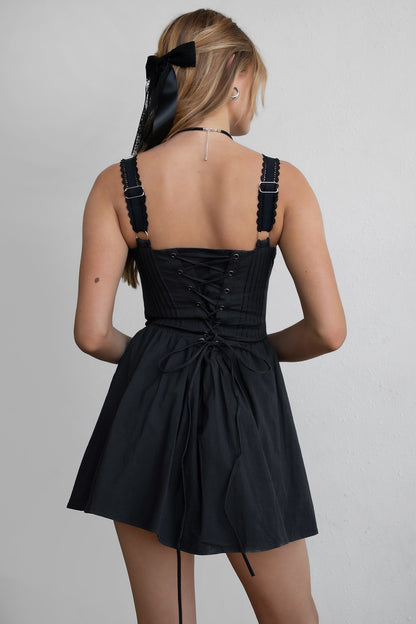 Chloe Corset Waist Lace Up Poplin Mini Dress