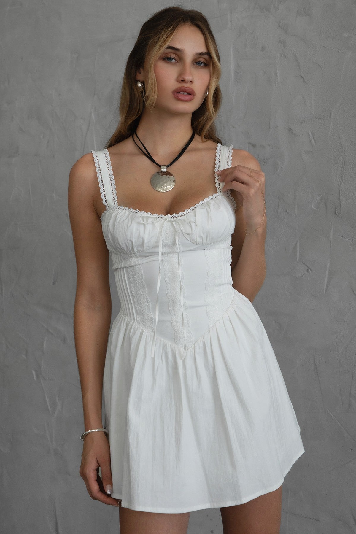 Chloe Corset Waist Lace Up Poplin Mini Dress