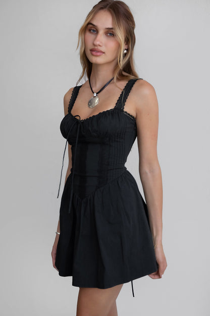 Chloe Corset Waist Lace Up Poplin Mini Dress