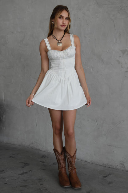 Chloe Corset Waist Lace Up Poplin Mini Dress