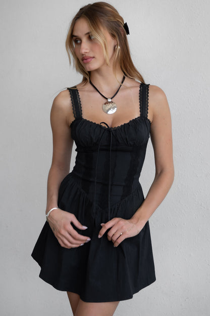 Chloe Corset Waist Lace Up Poplin Mini Dress