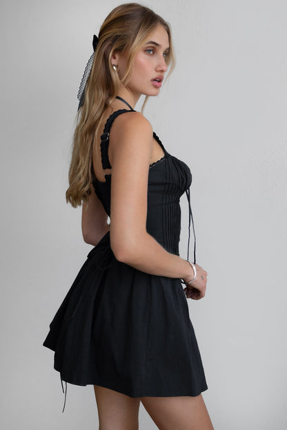 Chloe Corset Waist Lace Up Poplin Mini Dress