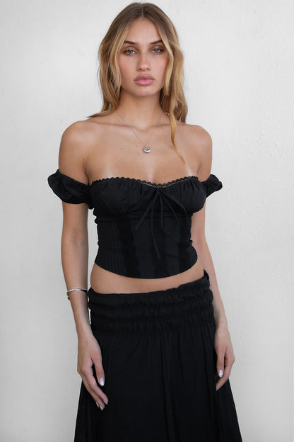 Adelie Off The Shoulder Short Sleeve Lace Back Poplin Top
