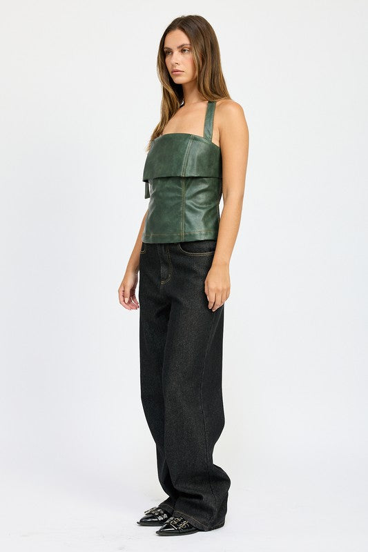 Dania Low Rise Contrast Stitch Wide Leg Jeans