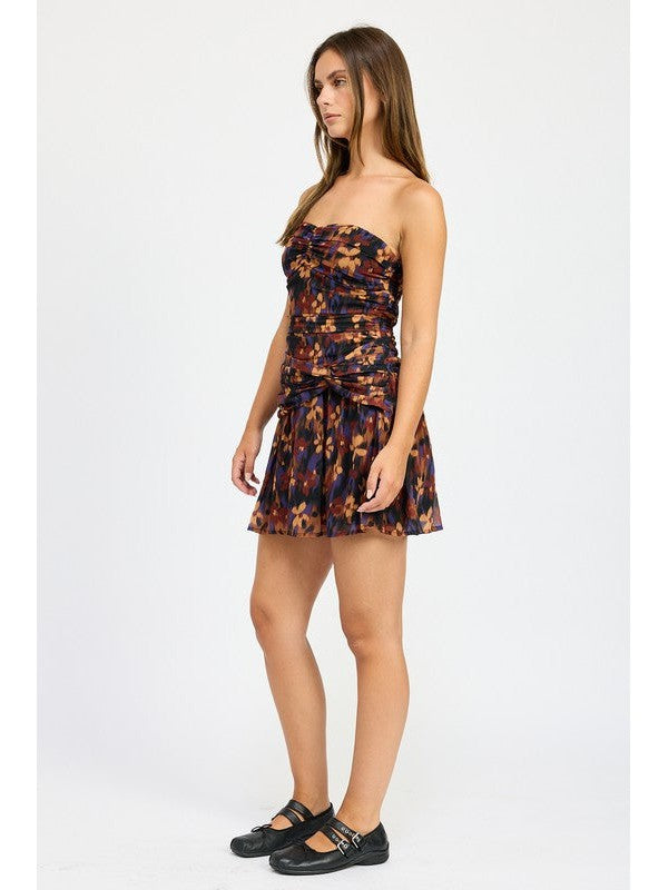 Mariana Floral Print Drop Waist Mesh Mini Dress