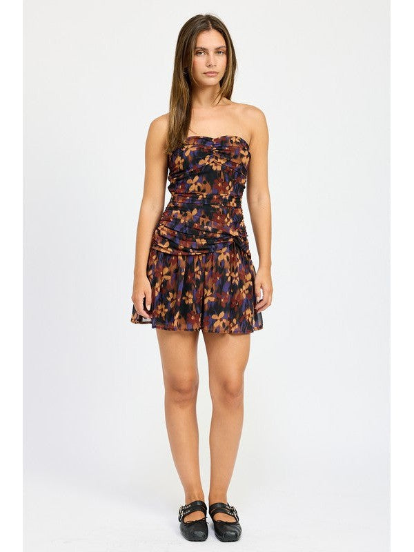 Mariana Floral Print Drop Waist Mesh Mini Dress