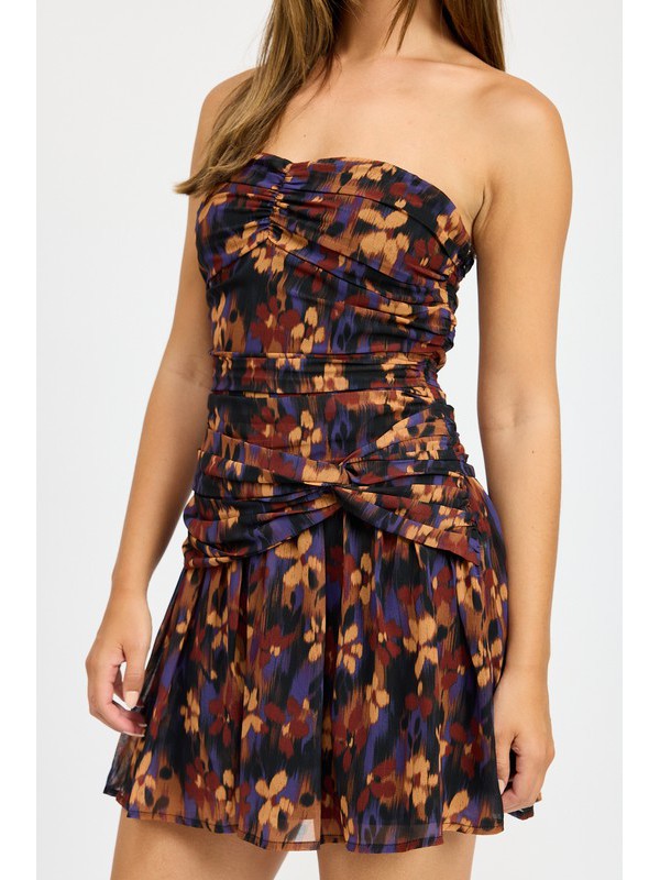 Mariana Floral Print Drop Waist Mesh Mini Dress