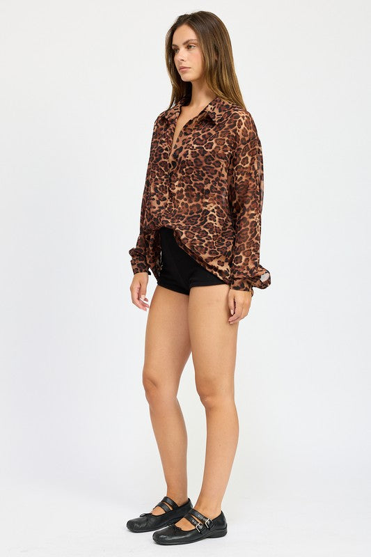 Natasha Leopard Print Button Front Oversized Shirt