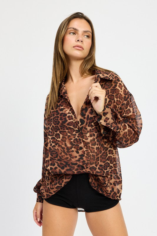 Natasha Leopard Print Button Front Oversized Shirt