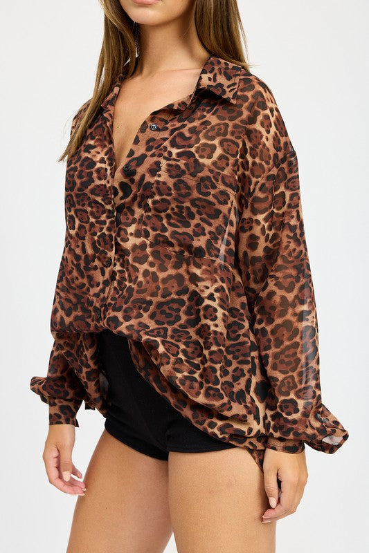 Natasha Leopard Print Button Front Oversized Shirt
