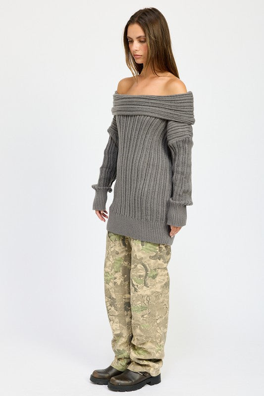 Rachel Off The Shoulder Oversized Sweater Top