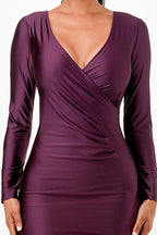 Amirah Plunge Neck Wrap Front Tricot Bodycon Maxi Dress