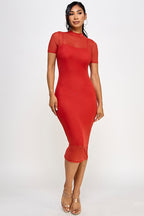 Belinda Sheer Mock Neck Bodycon Mesh Midi Dress