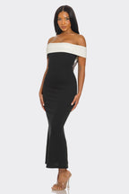 Isabel Contrast Trim Off Shoulder Midi Dress