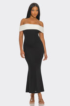 Isabel Contrast Trim Off Shoulder Midi Dress