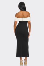 Isabel Contrast Trim Off Shoulder Midi Dress