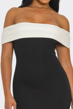 Isabel Contrast Trim Off Shoulder Midi Dress