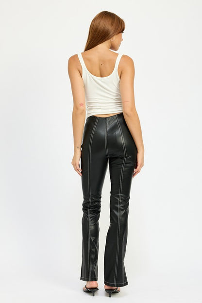 Misty Contrast Stitch High Waist Leather Pants
