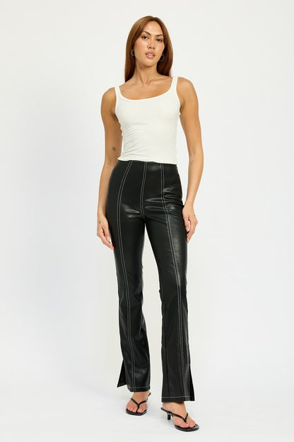 Misty Contrast Stitch High Waist Leather Pants