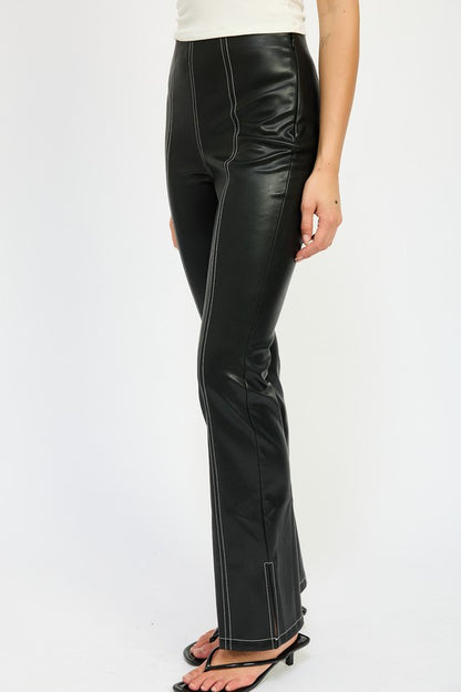 Misty Contrast Stitch High Waist Leather Pants