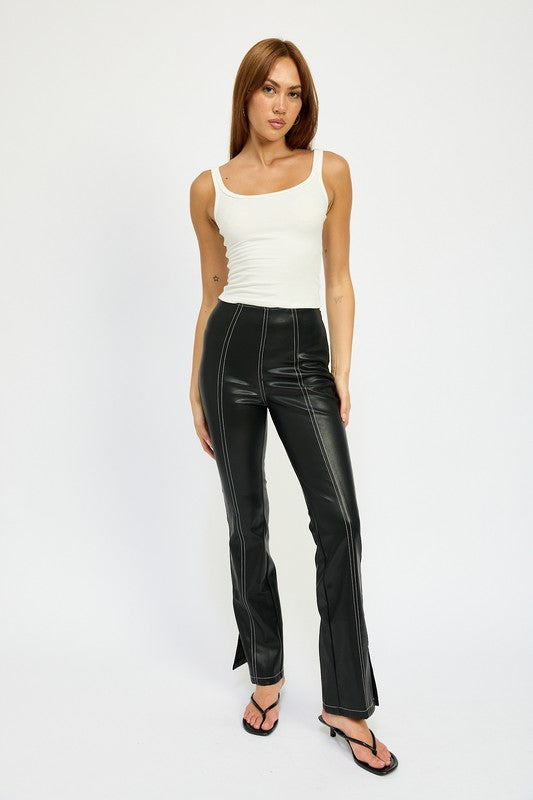 Misty Contrast Stitch High Waist Leather Pants