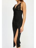Sofia Lace Bust Mini Bow Front Slit Satin Midi Dress