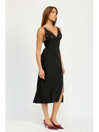 Sofia Lace Bust Mini Bow Front Slit Satin Midi Dress