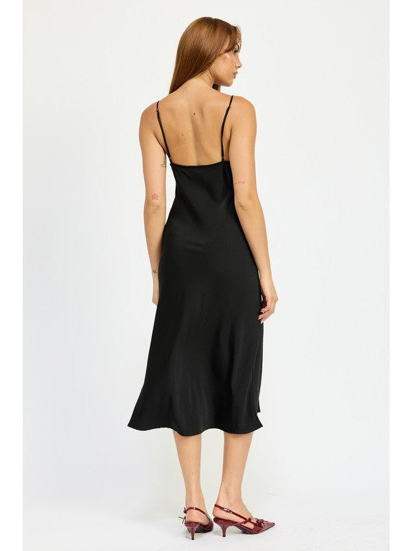 Sofia Lace Bust Mini Bow Front Slit Satin Midi Dress