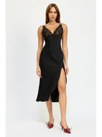Sofia Lace Bust Mini Bow Front Slit Satin Midi Dress