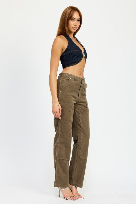 Morgana Cut Out Ring Detail Denim Halter Crop Top