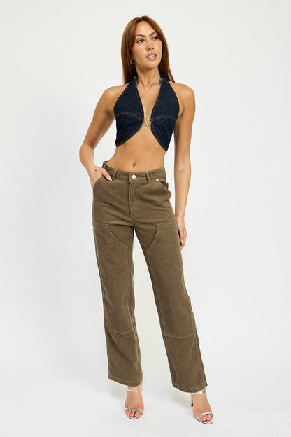 Morgana Cut Out Ring Detail Denim Halter Crop Top