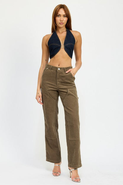 Morgana Cut Out Ring Detail Denim Halter Crop Top