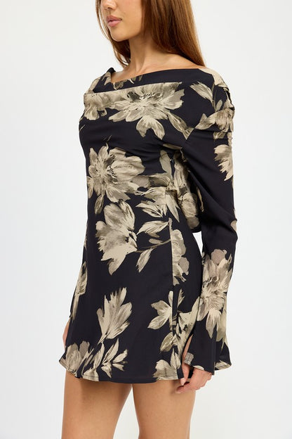 Sasha Cowl Neck Bell Sleeves Open Back Flare Mini Dress