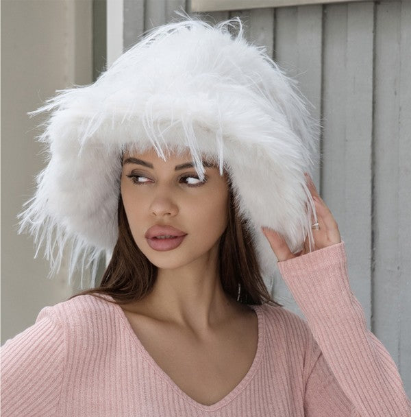 Trendy Fox Fluffy Fur Oversized Bucket Hat