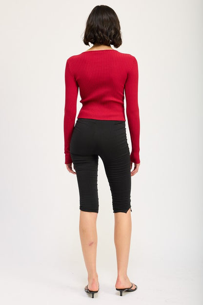 Dianna Mini Bow Rib Knit Long Sleeve Peekaboo Top