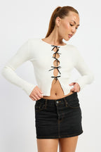 Dianna Mini Bow Rib Knit Long Sleeve Peekaboo Top