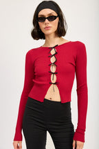 Dianna Mini Bow Rib Knit Long Sleeve Peekaboo Top