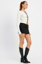 Dianna Mini Bow Rib Knit Long Sleeve Peekaboo Top