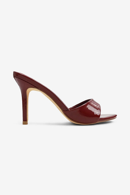 Shawna Round Toe Patent Slip On High Heel Mules