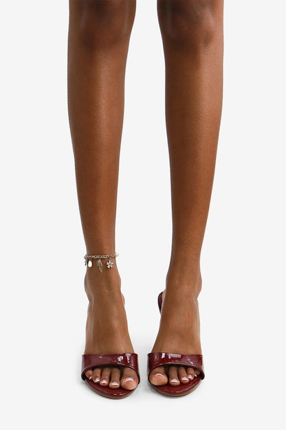 Shawna Round Toe Patent Slip On High Heel Mules