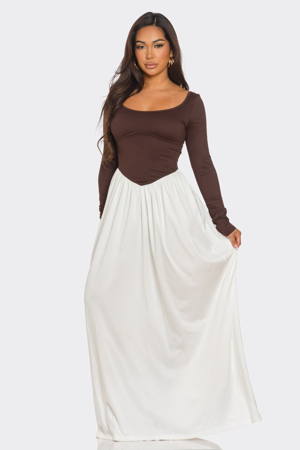 Tatiana Color Block Poplin Drop Waist Maxi Dress
